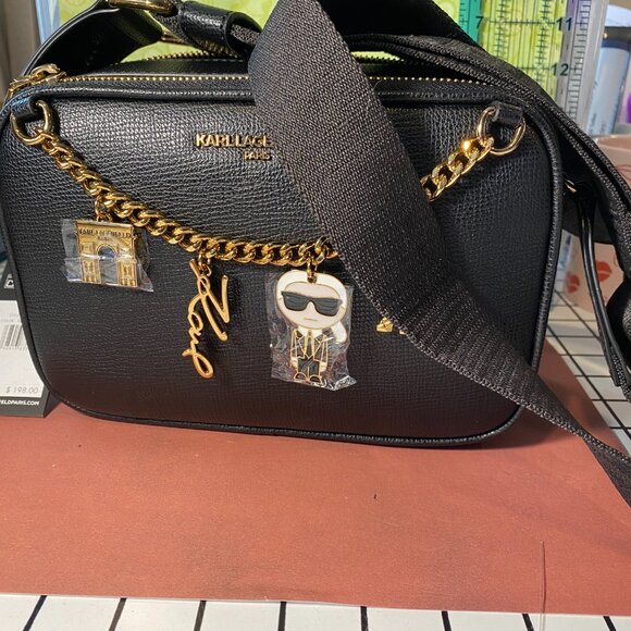 Karl Lagerfeld camera bag Black with Gold Chain Charm - Picture 8 of 8